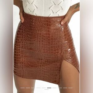 Princess Polly Motel Wren Brown Faux Croc Leather Mini Skirt xxs